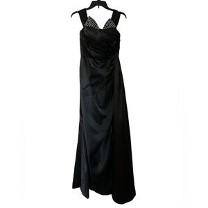 NWT Satin Black Rhinestoned Lace-up Wedding Prom Ball Evening Dress Women Size 8